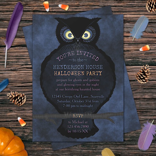 Halloween Owl Haunted House Party Creepy Scary Fog Invitation (Creator Uploaded)