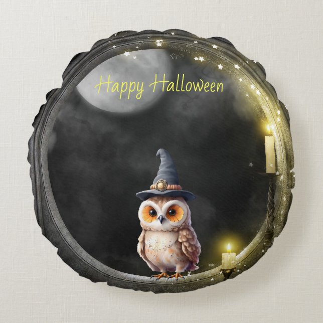 Halloween Owl in Round Tower Window Cushion (Front)