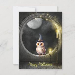 Halloween Owl in Round Tower Window Postcard