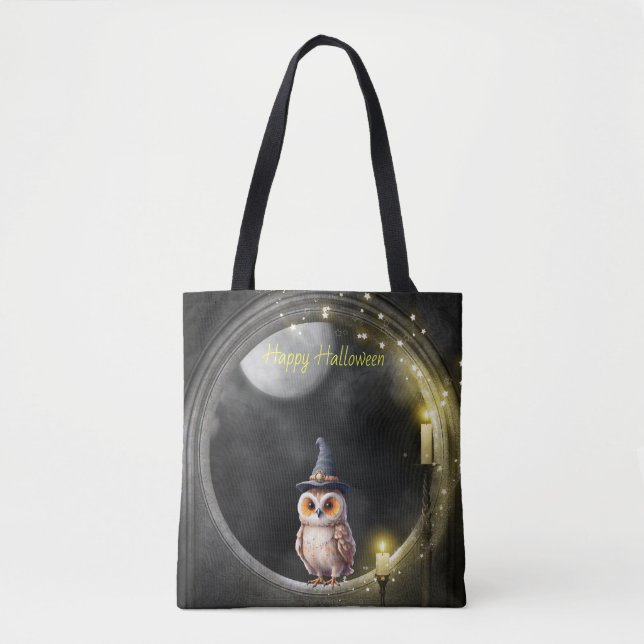 Halloween Owl in Round Tower Window Tote Bag (Front)