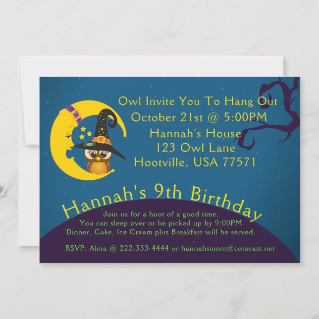 Halloween Owl Moon Slumber Party Invitation (Front)
