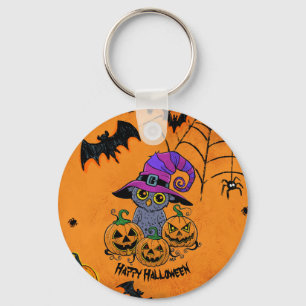 Halloween owl, pumpkins and bats classic round sti key ring