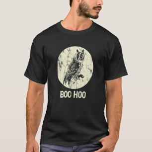 Halloween Owl Retro Full Moon Boo Hoo Distressed T-Shirt