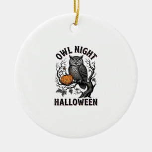 Halloween Owl Shirt Vintage Spooky Bird Party Desi Ceramic Tree Decoration