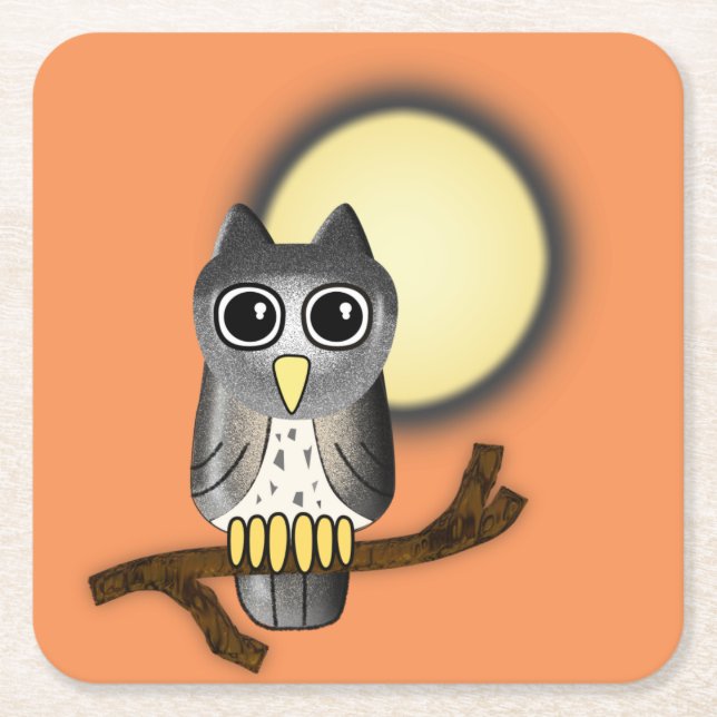 Halloween Owl Square Paper Coaster (Front)
