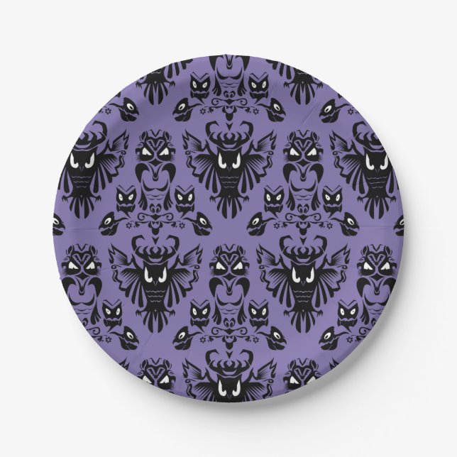 Halloween Owls Black and Purple Wicked Eyes Party Paper Plate (Front)