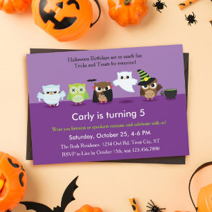 Halloween Owls in Costume Birthday  Invitation