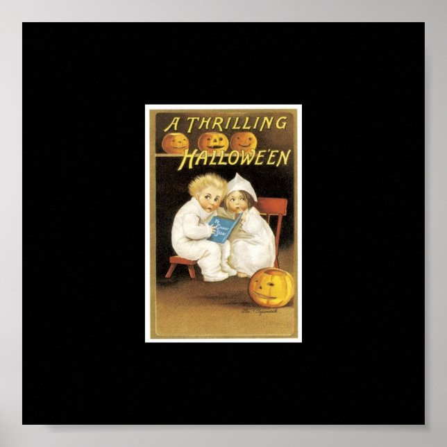 Halloween Painting of Children Reading Ghost Story Poster (Front)