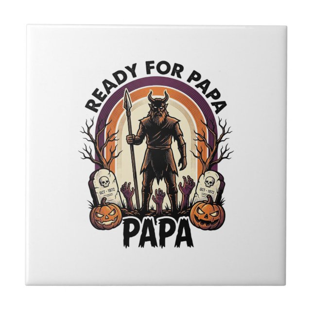Halloween Papa Shirt Vintage Graveyard Sunset Desi Tile (Front)
