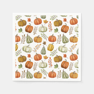 Halloween Paper Napkin With Pumpkins - White