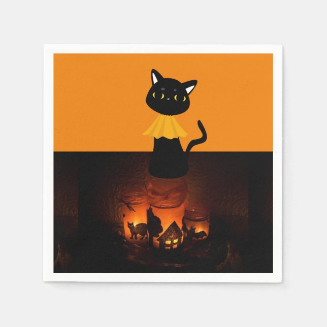 Halloween Paper Napkins, Black Cat Napkin (Front)