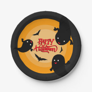 Halloween Paper Party Plate with Ghosts and Bats