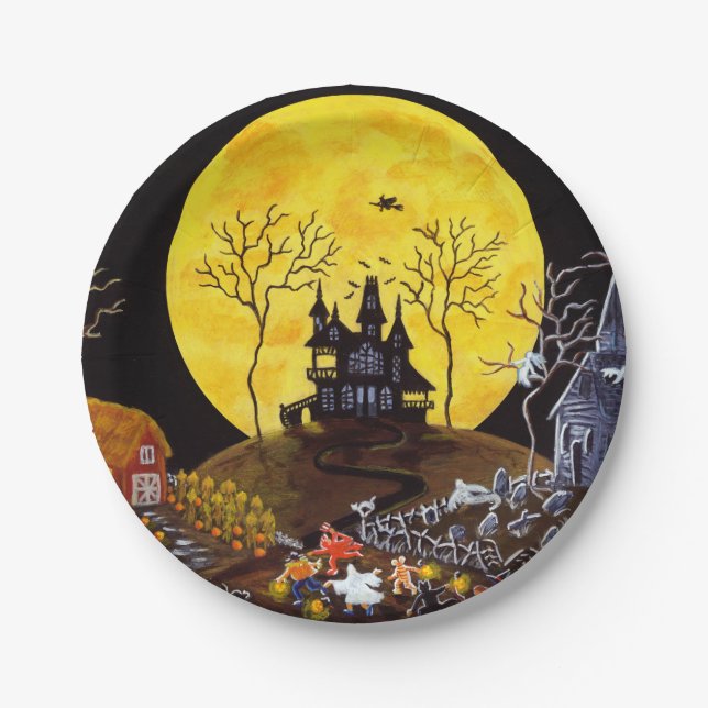 Halloween paper party plates,haunted village paper plate (Front)