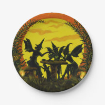 Halloween paper party plates, witches tea party