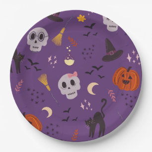 Halloween Paper Plates – Skulls, Pumpkins & Black 