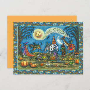 HALLOWEEN PARADE Witch Giraffe Bear Zebra Skellies Holiday Postcard