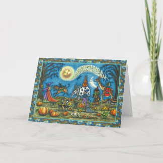 HALLOWEEN PARADE Witch Giraffe Zebra Skelly BLANK Holiday Card
