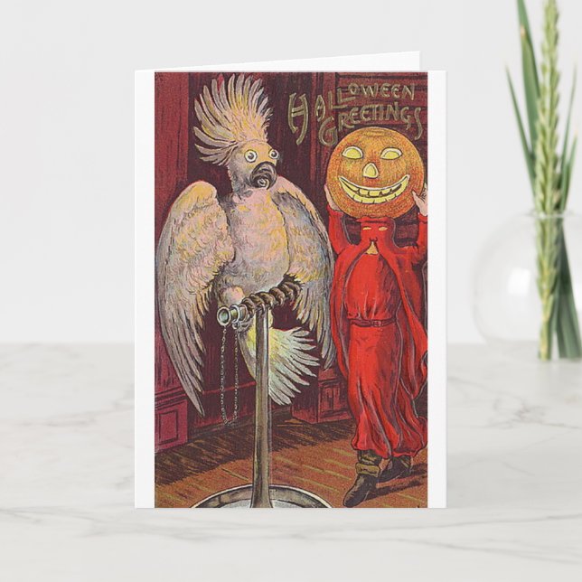 Halloween Parrot and Pumpkin Card (Front)