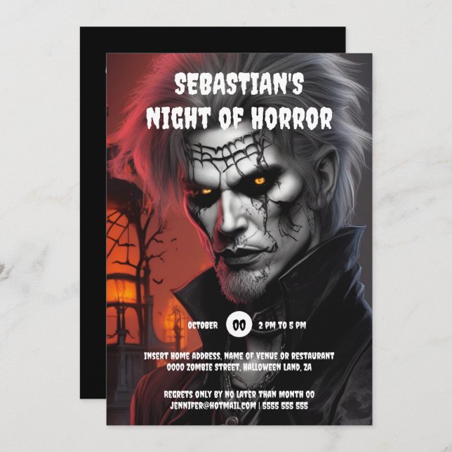 Halloween party adults gothic vampire man tattoos  invitation (Front/Back)