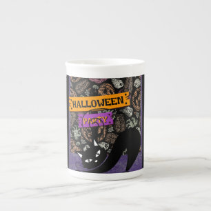 Halloween Party and Black Cat Bone China Mug