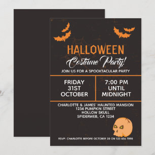 Halloween Party Bat And Skull Personalised Invitation