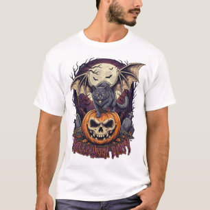 Halloween Party Bat Cat Skull Pumpkin Moon T-Shirt