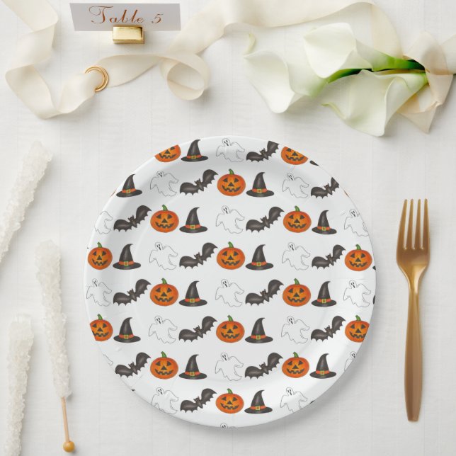 Halloween Party Bat Pumpkin Witch Ghost Paper Plate (Wedding)