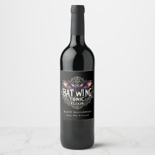 Halloween Party Bat Wing Tonic Elixir Wine Label