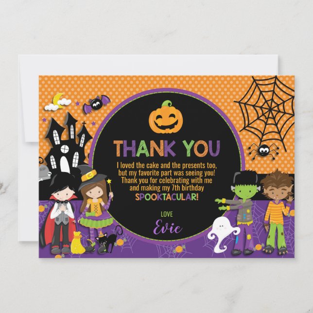 Halloween Party Birthday Party Thank You Card (Front)