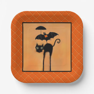Halloween Party Black Cat and Bat Paper Plates