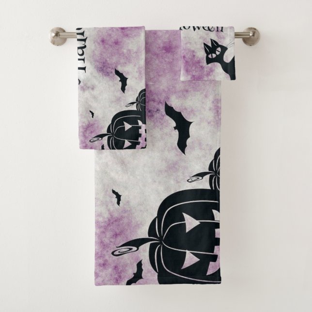 Halloween Party Black Cat Evil Pumpkins Scary Owls Bath Towel Set (Insitu)