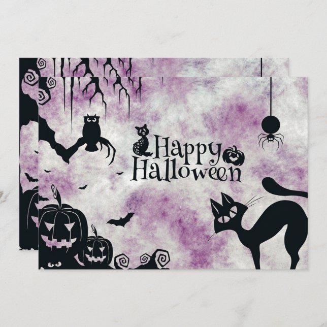 Halloween Party Black Cat Evil Pumpkins Scary Owls Invitation (Front/Back)