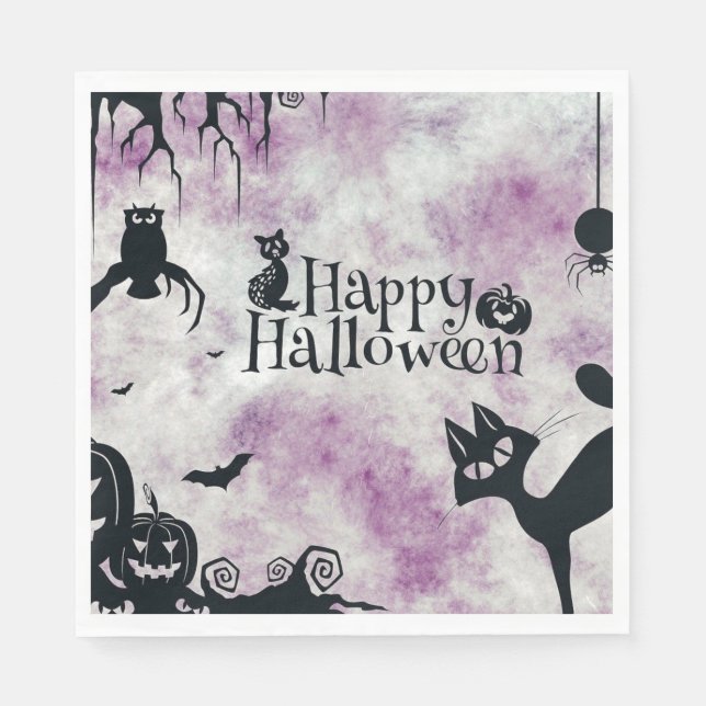 Halloween Party Black Cat Evil Pumpkins Scary Owls Napkin (Front)