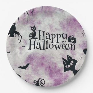 Halloween Party Black Cat Evil Pumpkins Scary Owls Paper Plate