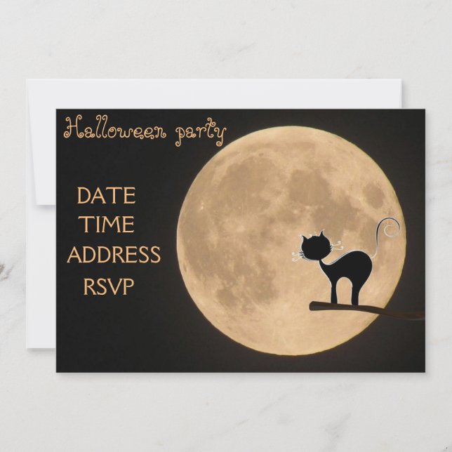 Halloween party black cat full moon invitation (Front)