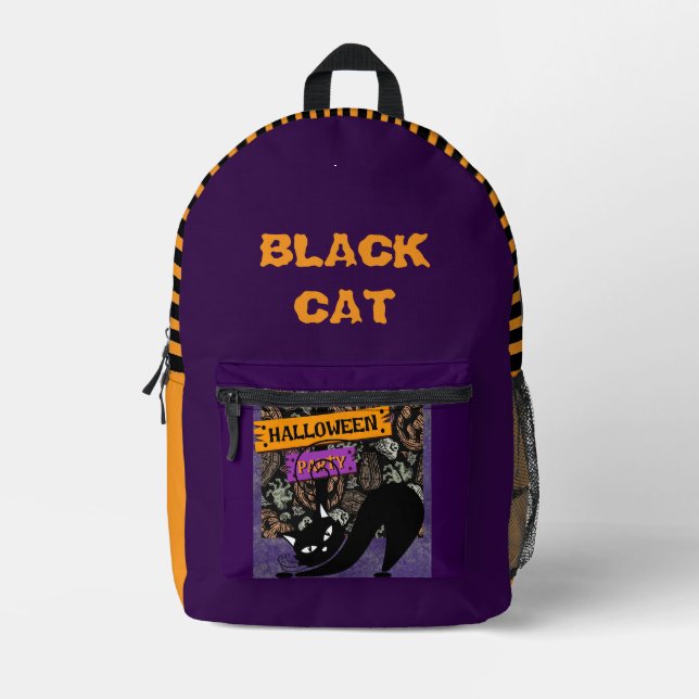 Halloween Party, Black Cat,Modern , Trendy Printed Backpack (Front)