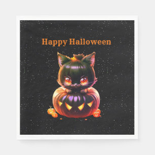 Halloween Party Black Cat Pumpkin Horror Scary Napkin