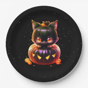 Halloween Party Black Cat Pumpkin Horror Scary Paper Plate