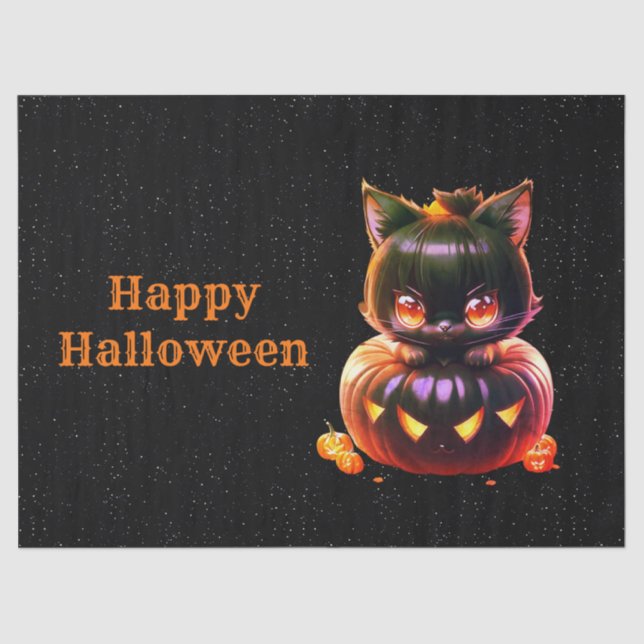 Halloween Party Black Cat Pumpkin Horror Scary Tissue Paper (Front)