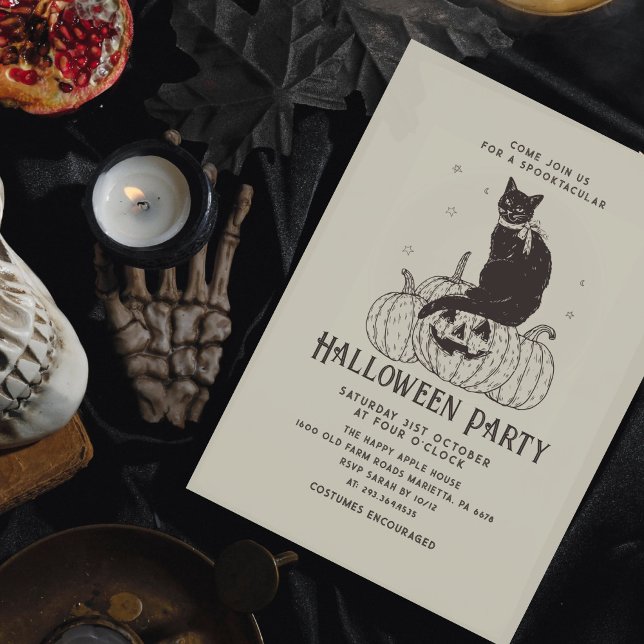 Halloween Party Black Cat Pumpkin Invitation (Creator Uploaded)