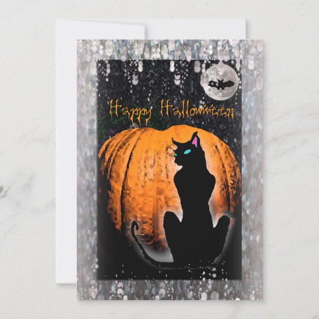 Halloween Party | Black Cat & Pumpkin Invitation (Back)