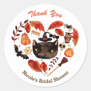 Halloween Party Black Cat Watercolor Whimsical Classic Round Sticker