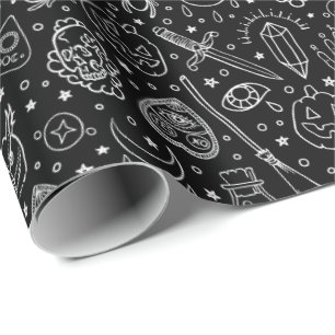 Halloween Party Black Doodle Pattern Wrapping Paper
