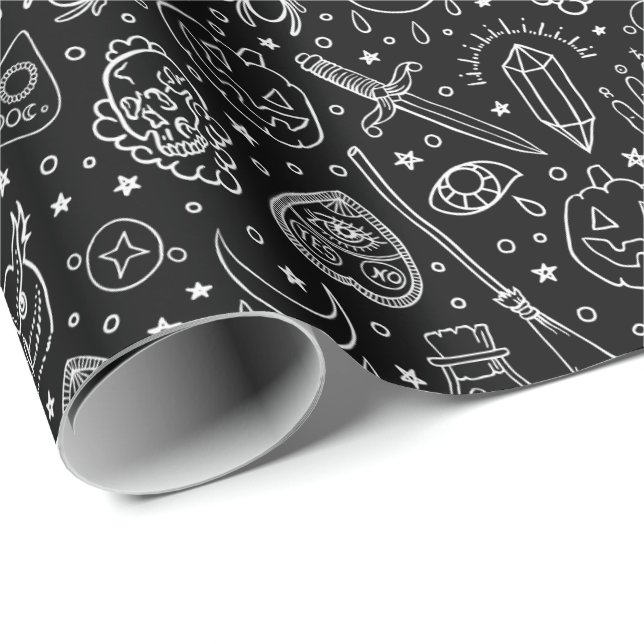 Halloween Party Black Doodle Pattern Wrapping Paper (Roll Corner)