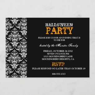 Halloween Party - Black Gothic Damask Invitation