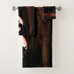 Halloween Party Black Night Full Moon Scary Bath Towel Set