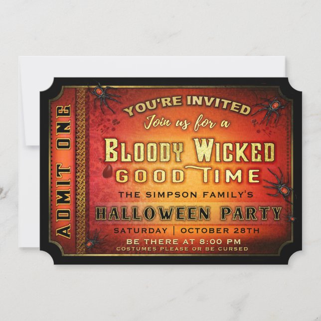 Halloween Party Bloody Wicked Ticket Invitation (Front)