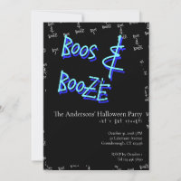 Halloween Party Boos and Booze Neon Blue