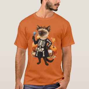 Halloween Party by Siamese Cat with Pumpkin T-Shirt