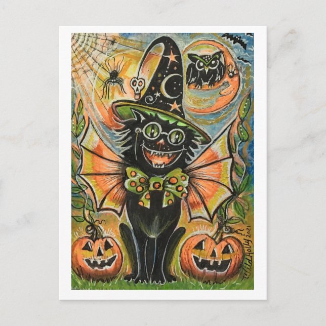 Halloween Party Cat Postcard (Front)